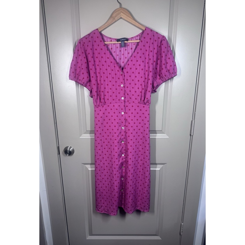 ModCloth Pink Polka Dot Dress Button Up W/Tie Sz 2X